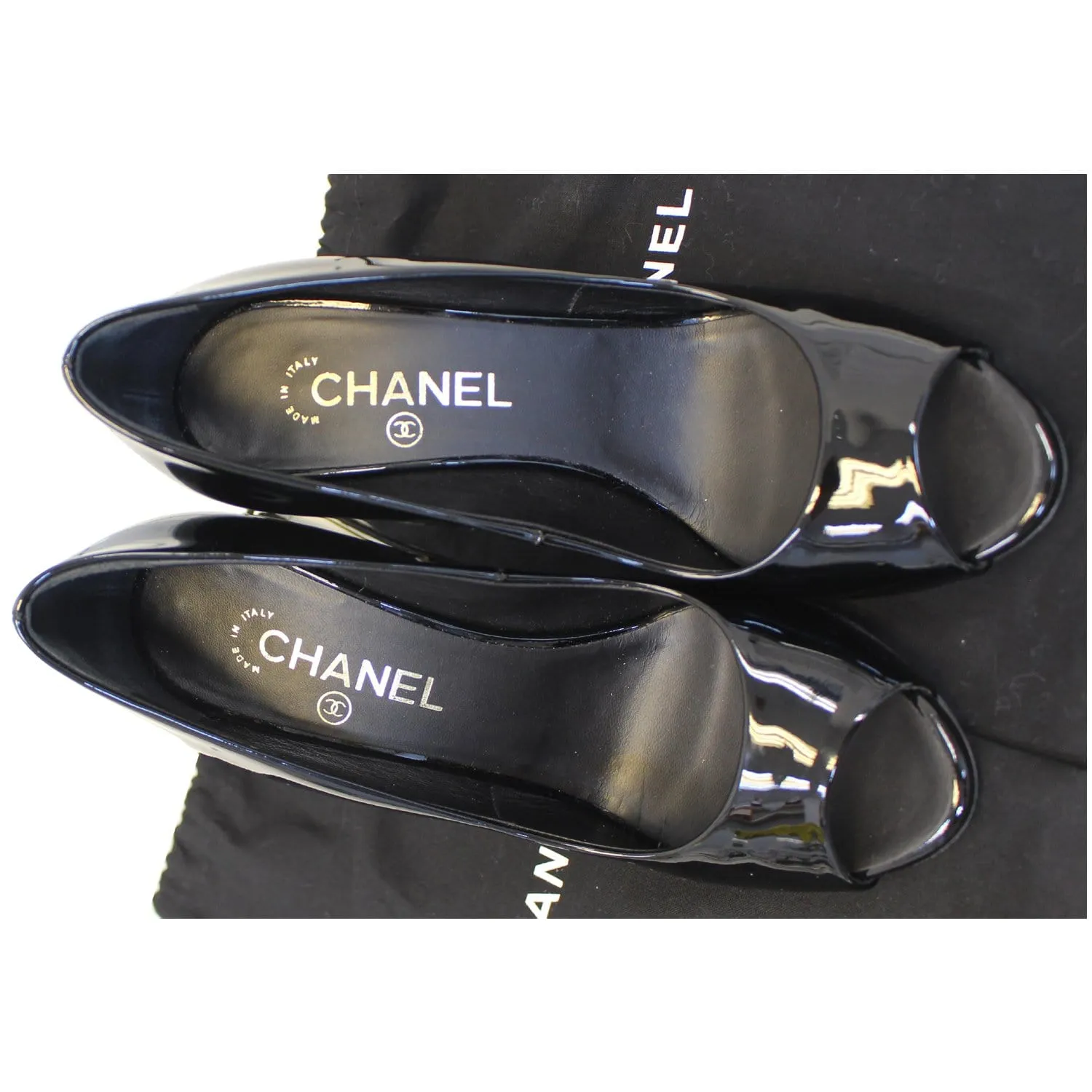 CHANEL Black Leather Open Toe Pumps 39.1/2 Black
