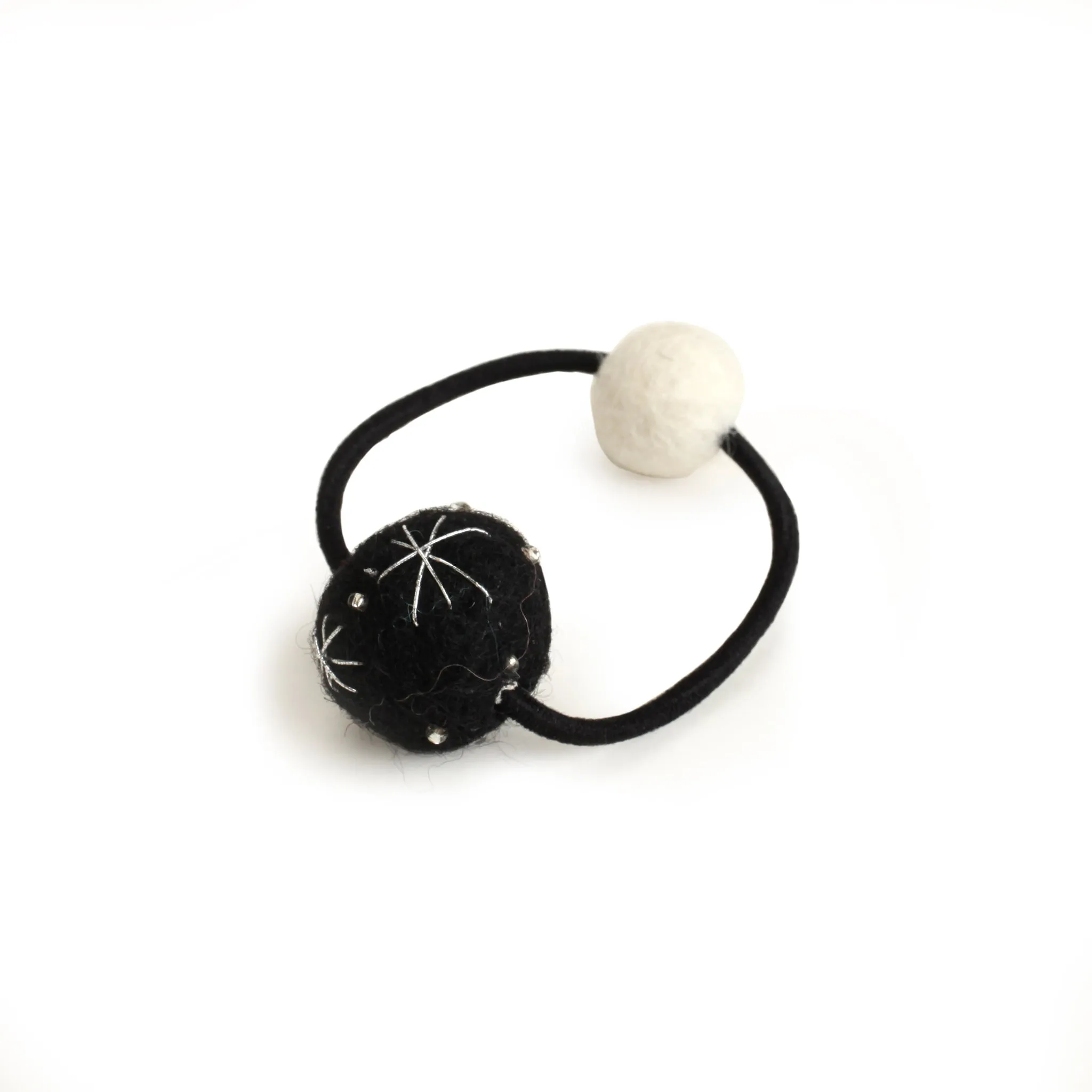 Charming Black and White Felt Pom-Pom Hair Elastic