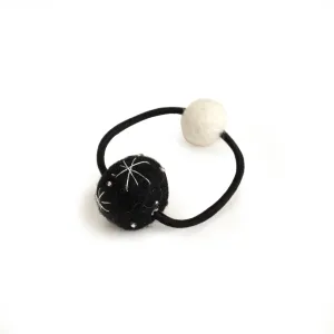 Charming Black and White Felt Pom-Pom Hair Elastic