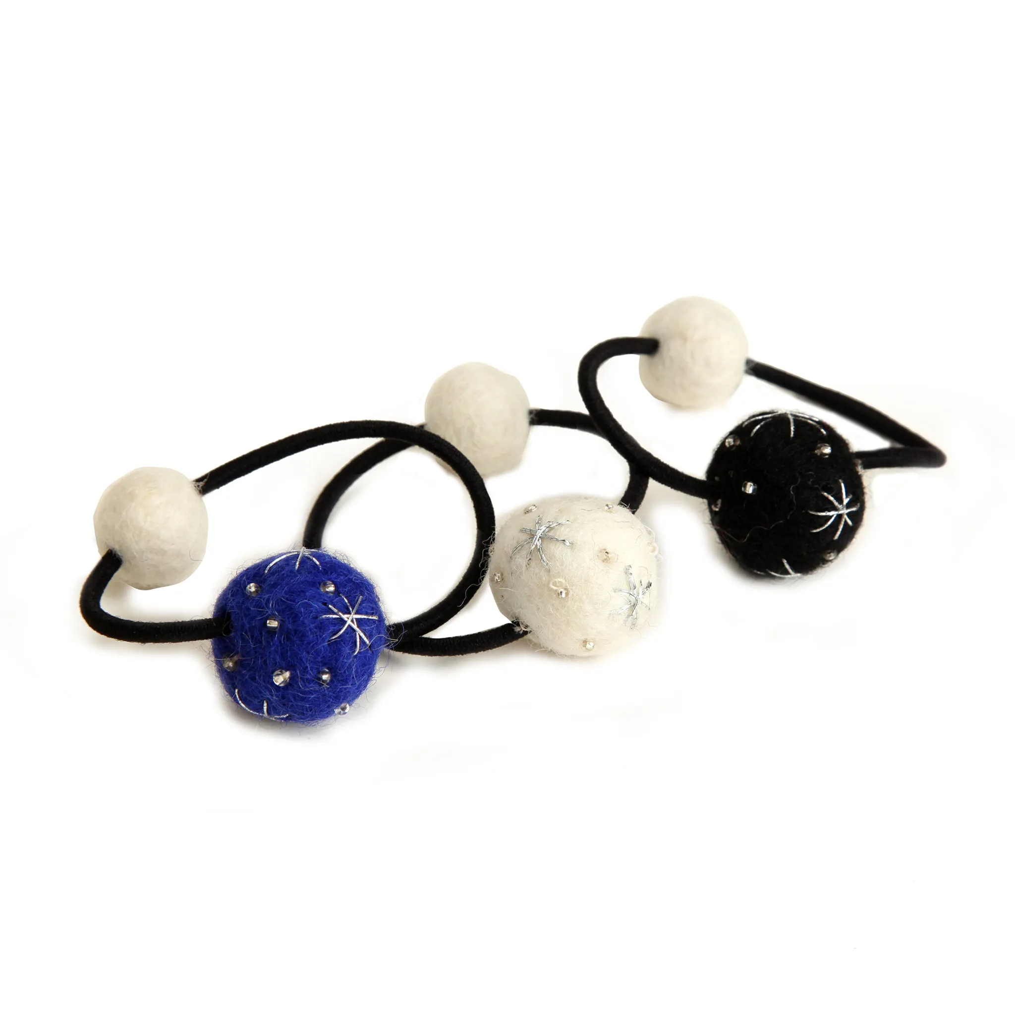Charming Black and White Felt Pom-Pom Hair Elastic