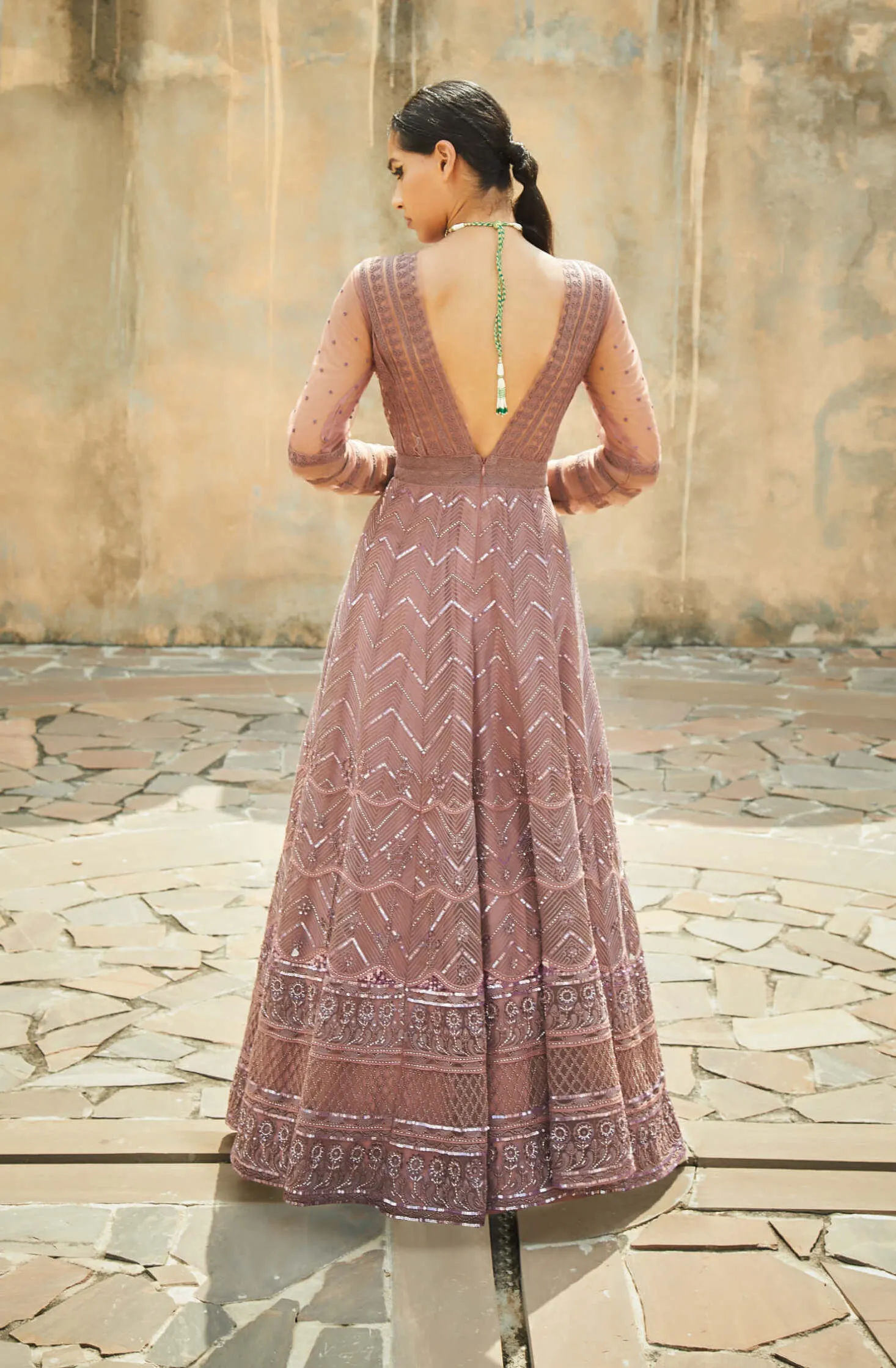 Chestnut brown embroidered gown