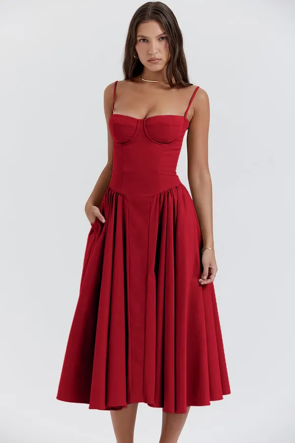 ChicAura™ | Women's Sleeveless Midi Dress | Corset Fit, Flattering Silhouette & Lightweight Fabric