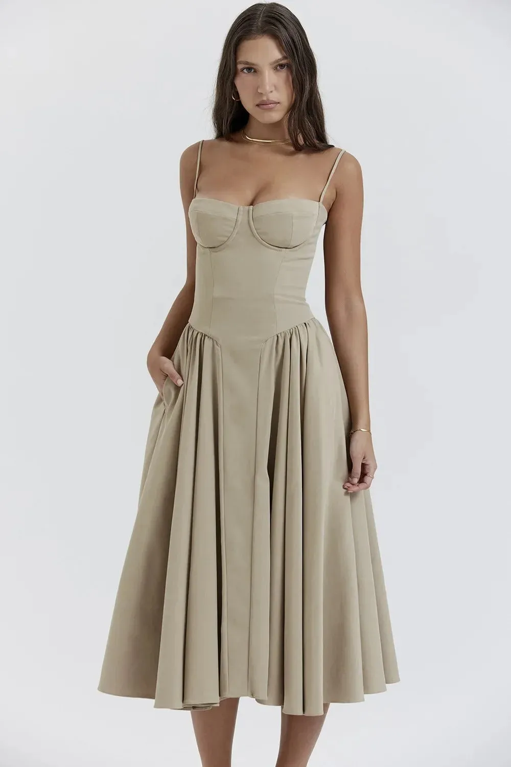 ChicAura™ | Women's Sleeveless Midi Dress | Corset Fit, Flattering Silhouette & Lightweight Fabric