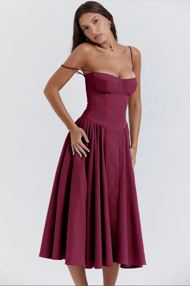 ChicAura™ | Women's Sleeveless Midi Dress | Corset Fit, Flattering Silhouette & Lightweight Fabric