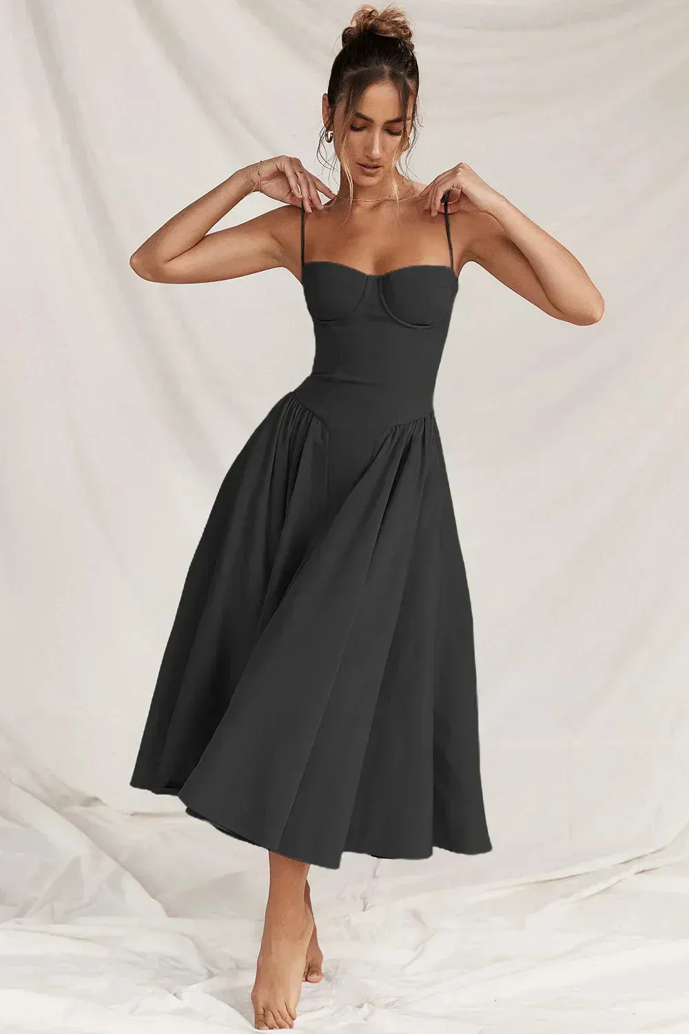 ChicAura™ | Women's Sleeveless Midi Dress | Corset Fit, Flattering Silhouette & Lightweight Fabric