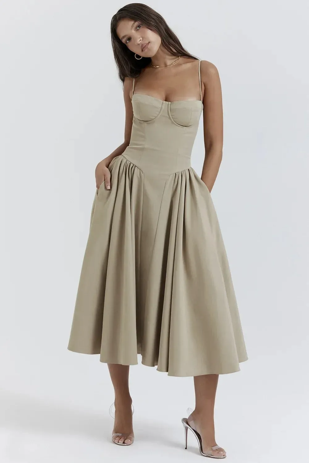 ChicAura™ | Women's Sleeveless Midi Dress | Corset Fit, Flattering Silhouette & Lightweight Fabric