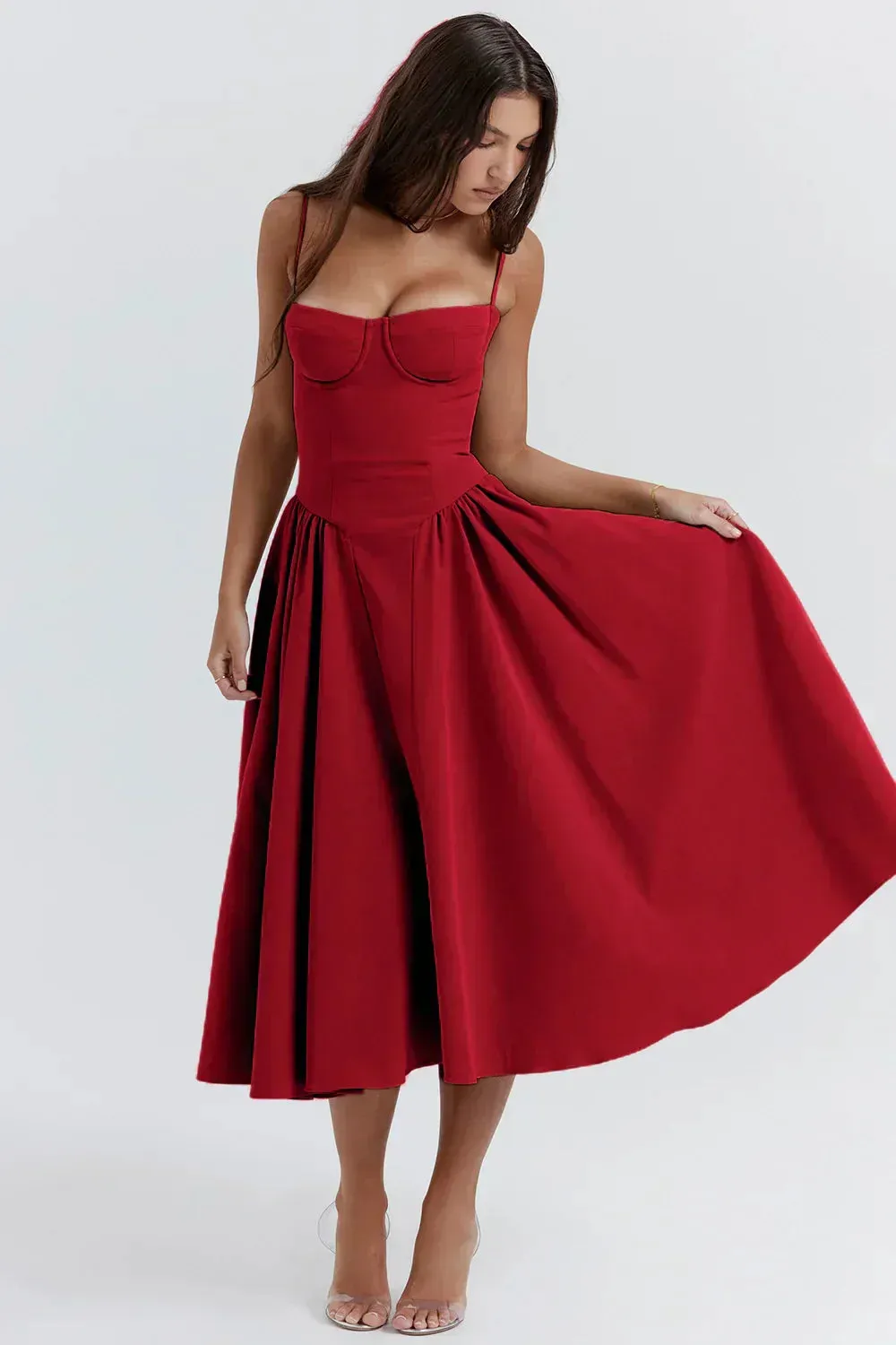 ChicAura™ | Women's Sleeveless Midi Dress | Corset Fit, Flattering Silhouette & Lightweight Fabric