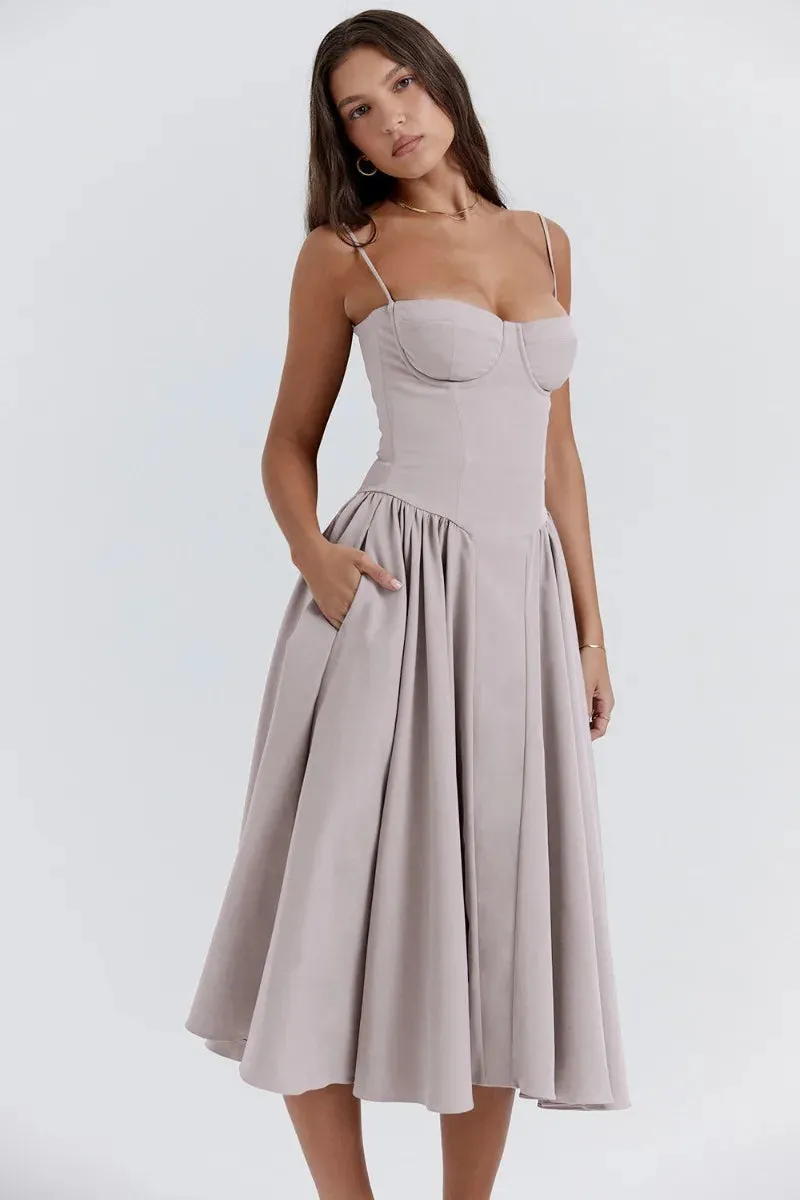 ChicAura™ | Women's Sleeveless Midi Dress | Corset Fit, Flattering Silhouette & Lightweight Fabric
