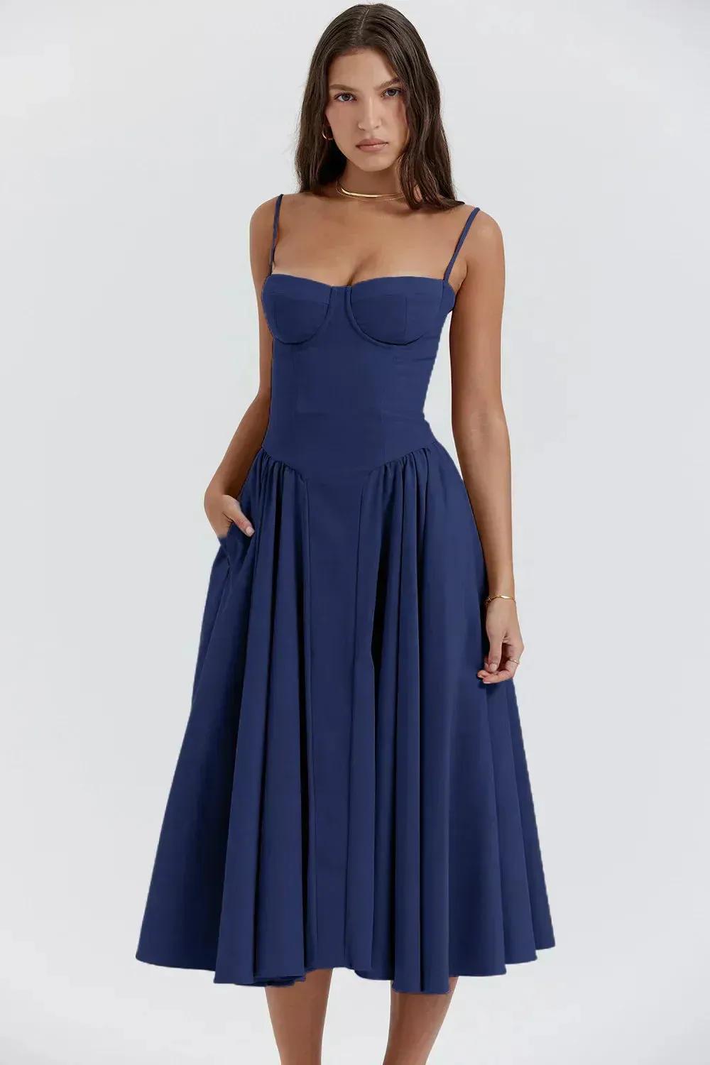ChicAura™ | Women's Sleeveless Midi Dress | Corset Fit, Flattering Silhouette & Lightweight Fabric