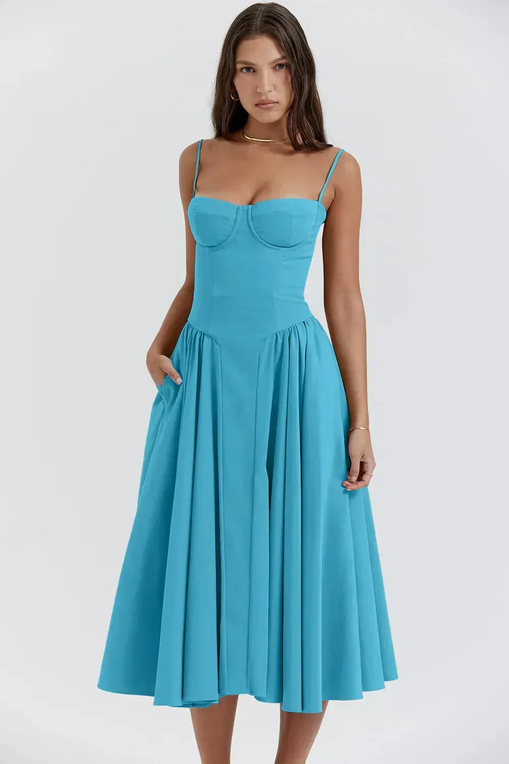 ChicAura™ | Women's Sleeveless Midi Dress | Corset Fit, Flattering Silhouette & Lightweight Fabric