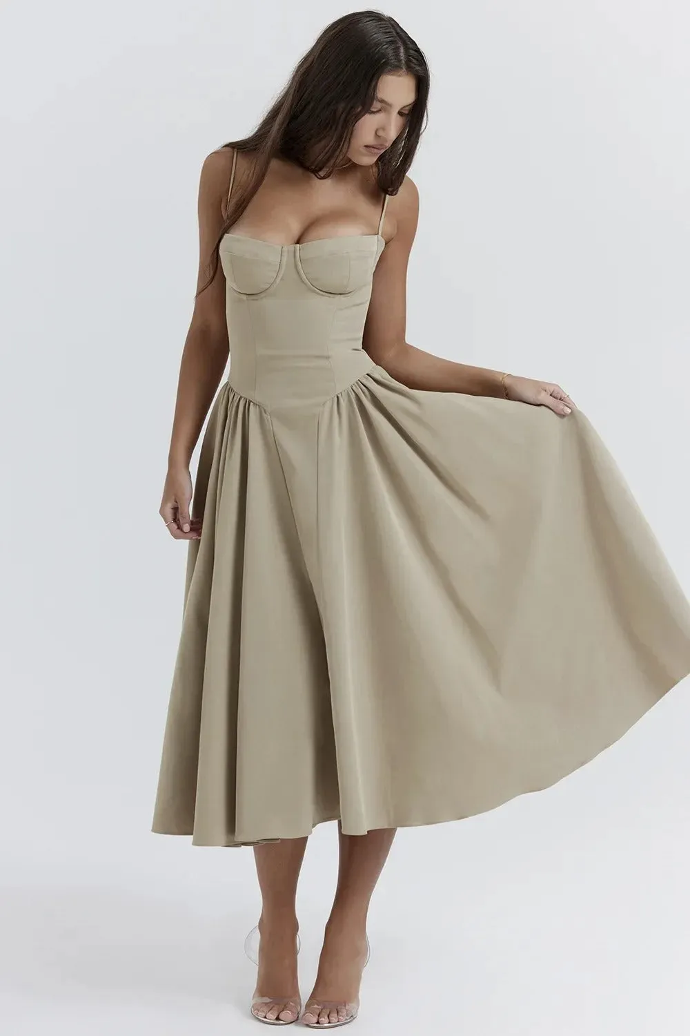 ChicAura™ | Women's Sleeveless Midi Dress | Corset Fit, Flattering Silhouette & Lightweight Fabric