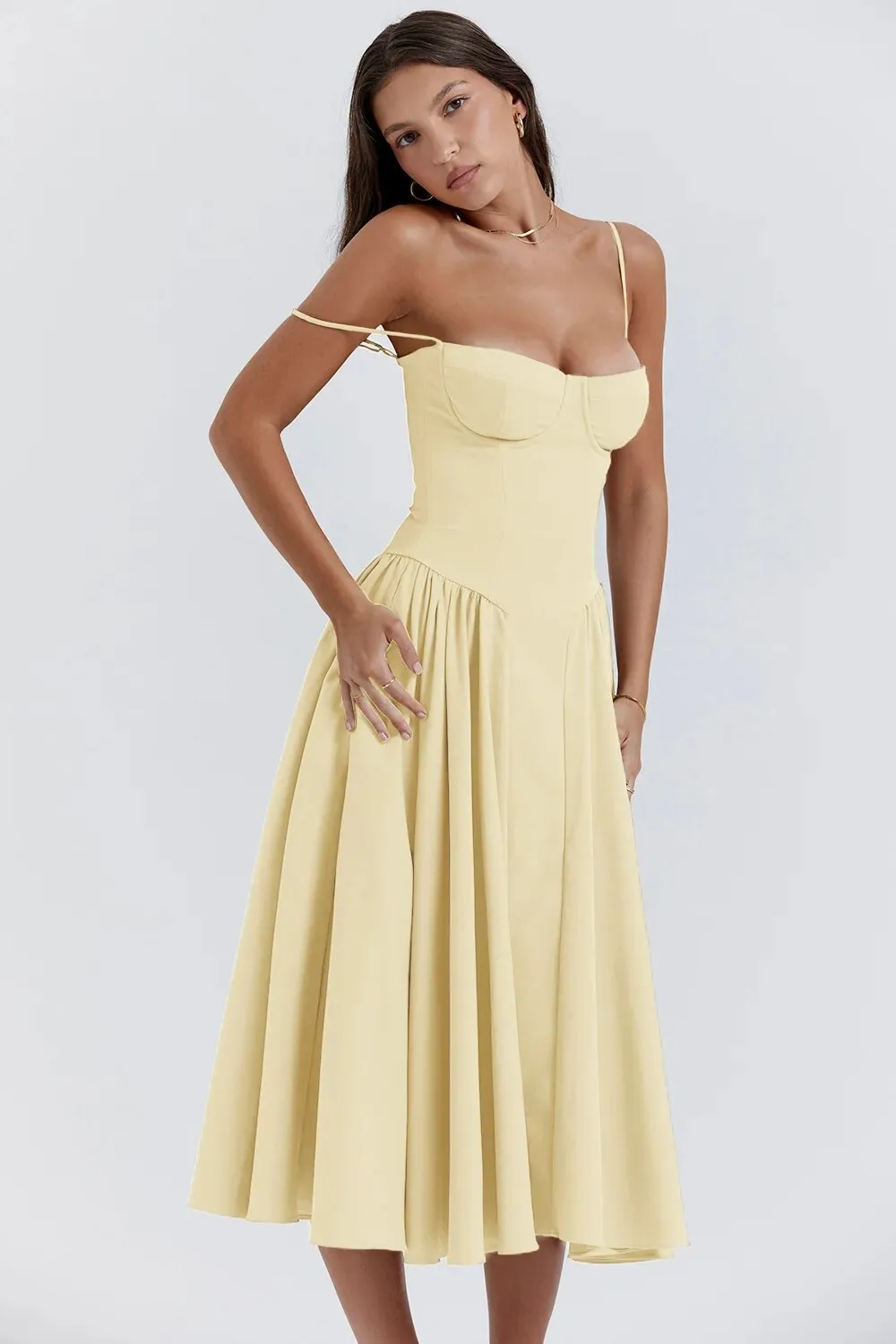 ChicAura™ | Women's Sleeveless Midi Dress | Corset Fit, Flattering Silhouette & Lightweight Fabric