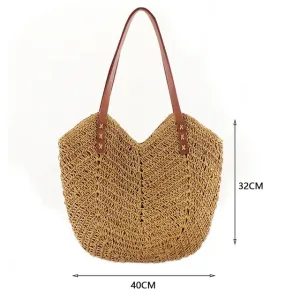 Christianartbag Handmade Bag, Summer & Autumn Straw Bags for Women Straw Shoulder Bags Rattan Woven Top Handle Bag Hollow Raffia Crochet Beach Bag Casual, CABHMB01141023.