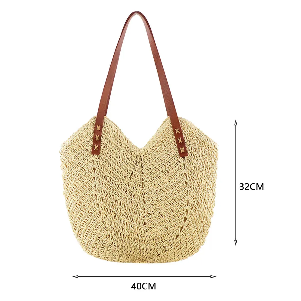 Christianartbag Handmade Bag, Summer & Autumn Straw Bags for Women Straw Shoulder Bags Rattan Woven Top Handle Bag Hollow Raffia Crochet Beach Bag Casual, CABHMB01141023.