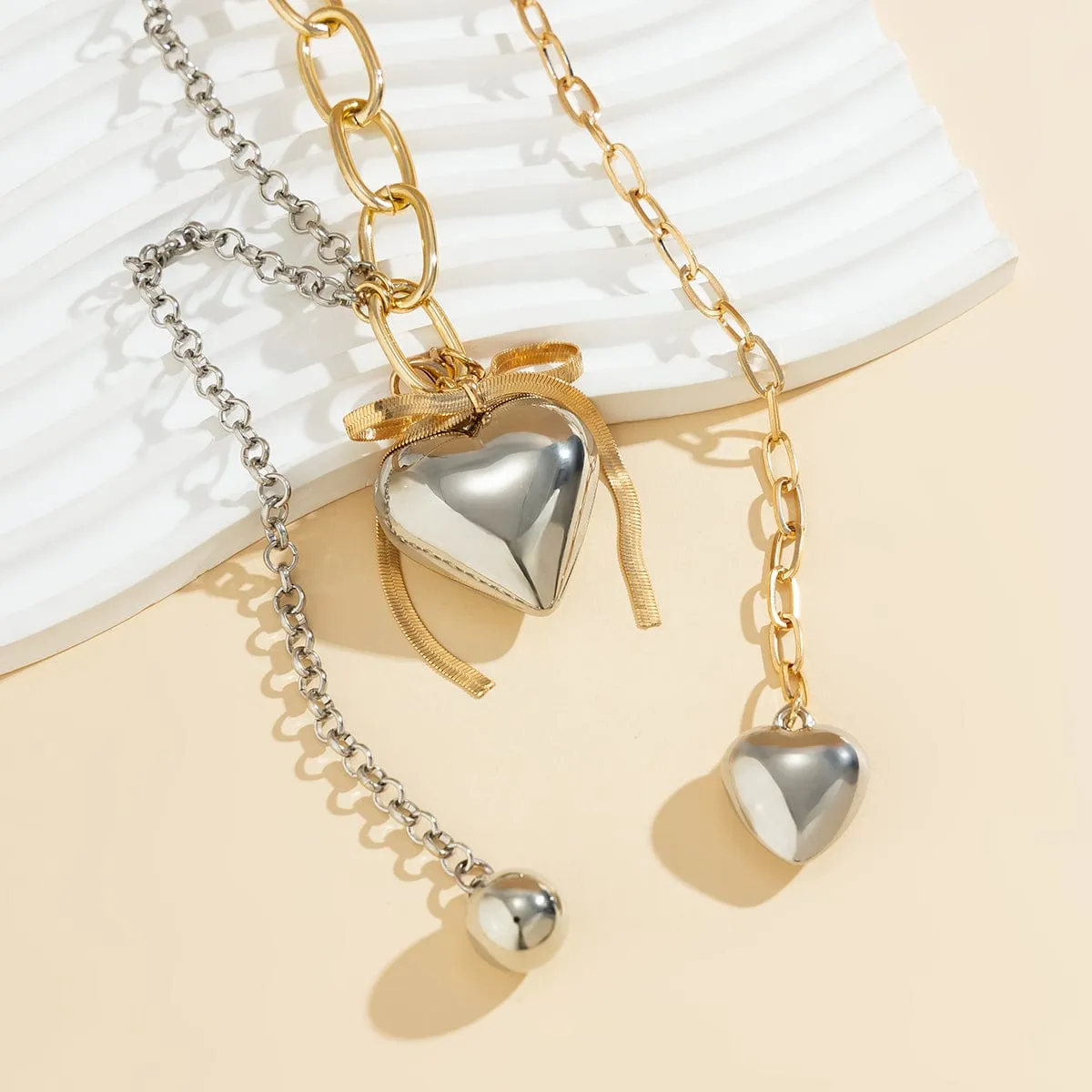 Chunky Two Tone Layered Heart Charm Curb Waist Chain