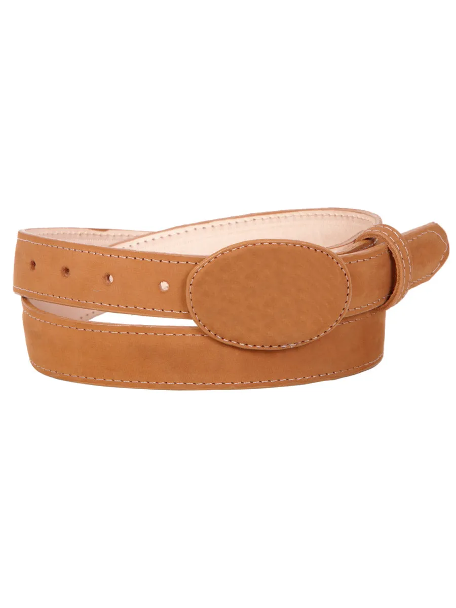 Cinto Vaquero de Piel Nobuck para Mujer con Hebilla Ovalada, 1 1/2" Ancho 'El General' - ID: 43204