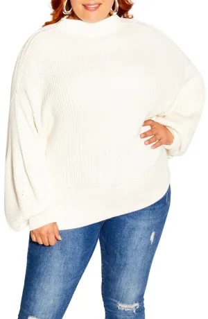 City Chic Women's Apparel Womens Angel Funnel Neck Cotton Rib Sweater Vanilla M