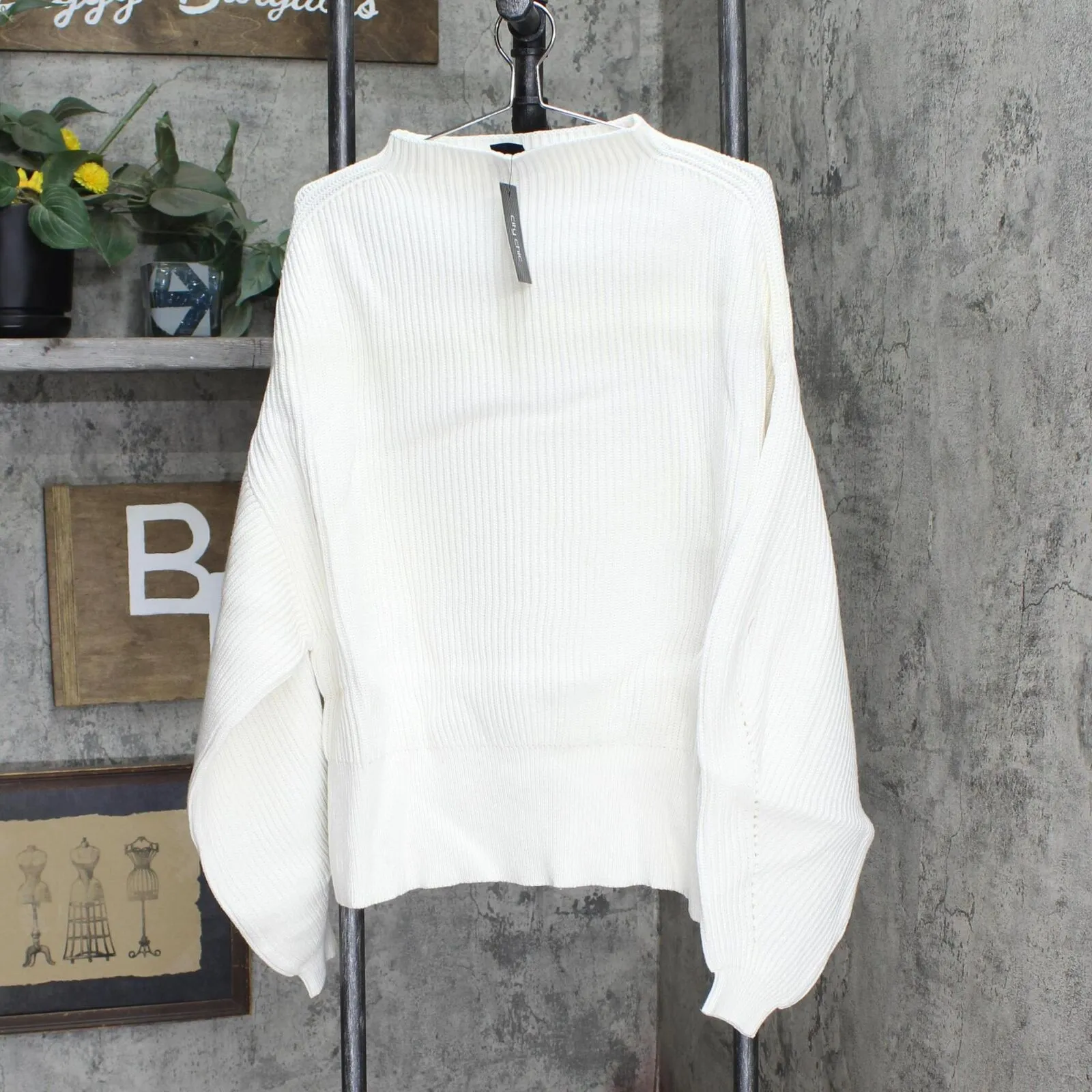 City Chic Women's Apparel Womens Angel Funnel Neck Cotton Rib Sweater Vanilla M