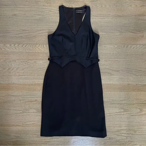 Club Monaco Wool Eden Racerback V Neck Black Sleeveless Dress Size 4