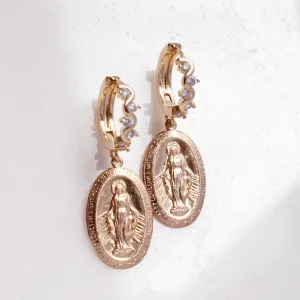 Coin Mary Gold Hoop Earrings