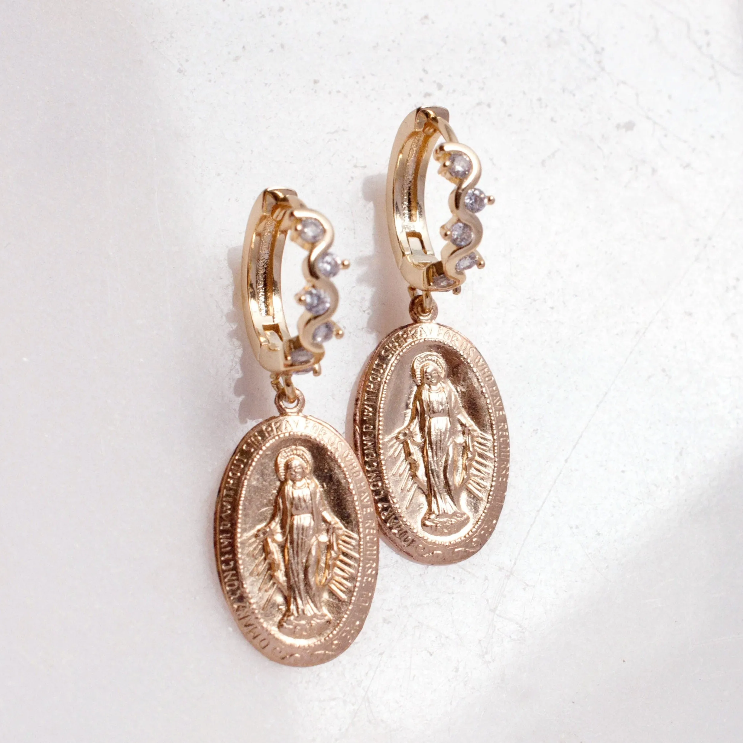 Coin Mary Gold Hoop Earrings