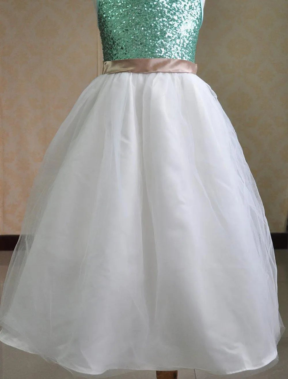 Color Block flower girl dress Sequins Sash Dress