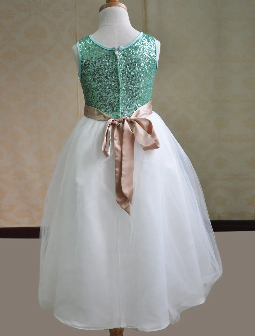 Color Block flower girl dress Sequins Sash Dress