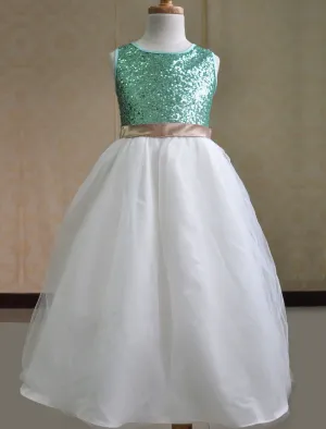 Color Block flower girl dress Sequins Sash Dress