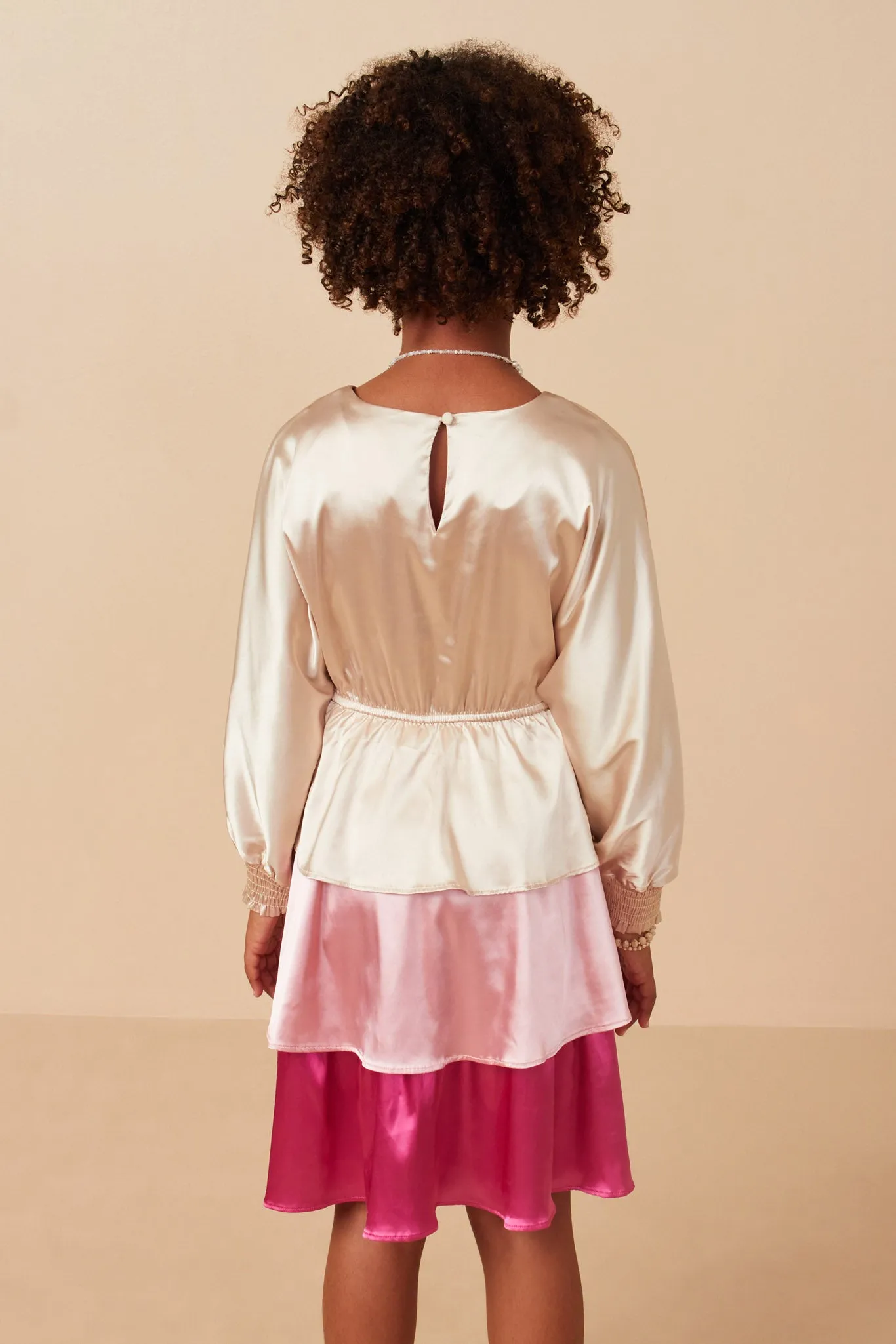 Color Block Tiered Skirt Satin Dress