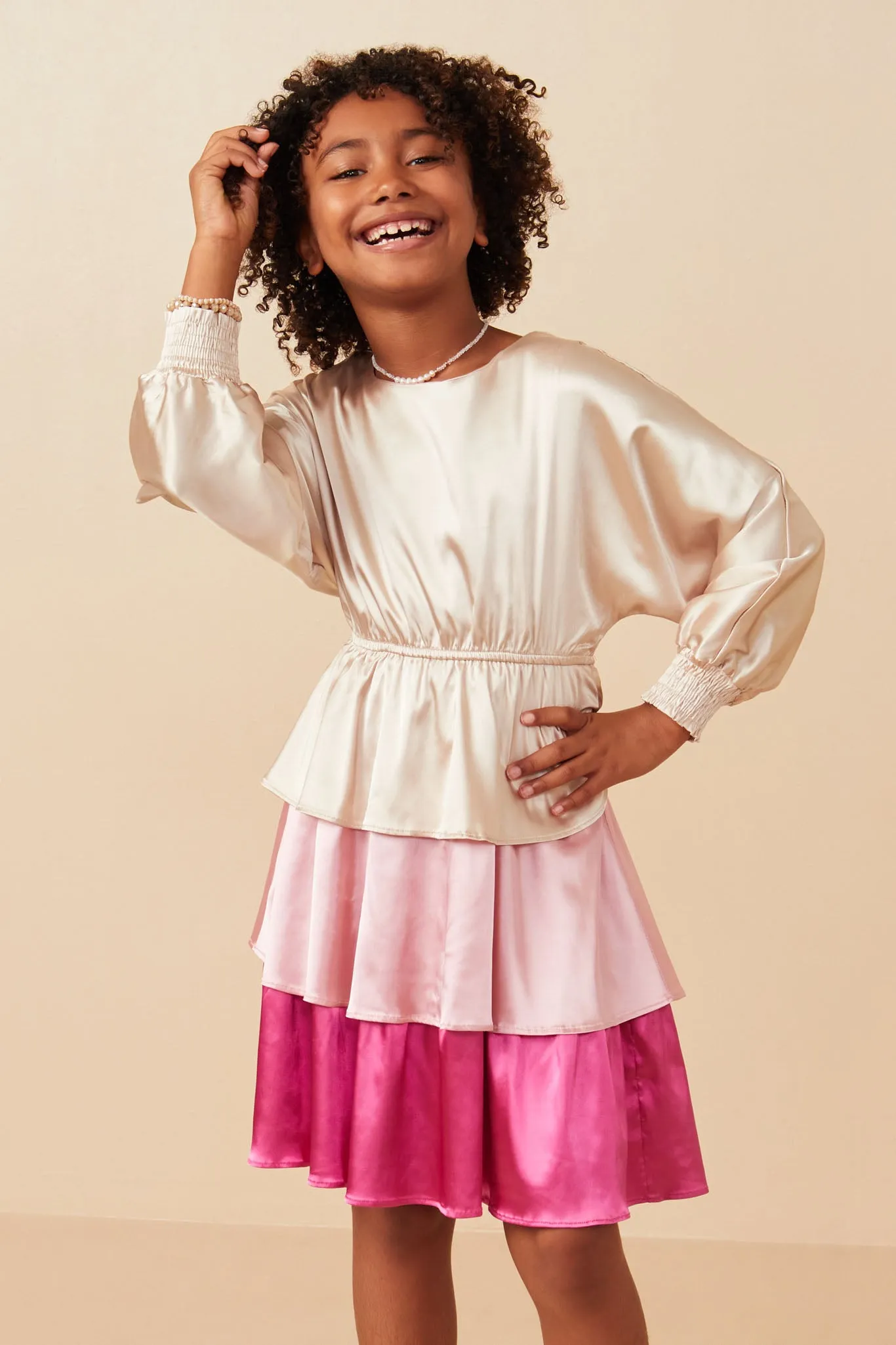 Color Block Tiered Skirt Satin Dress