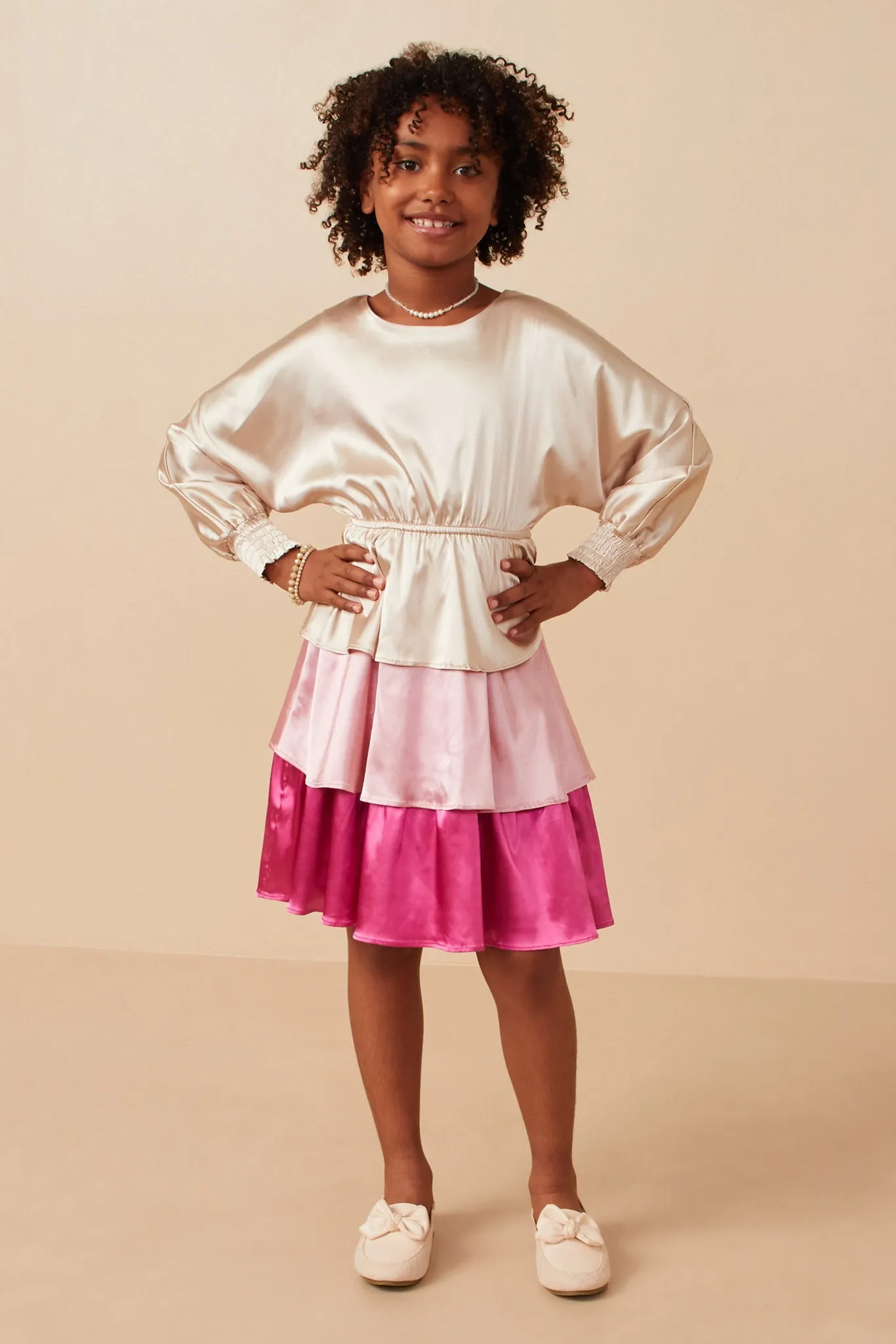 Color Block Tiered Skirt Satin Dress
