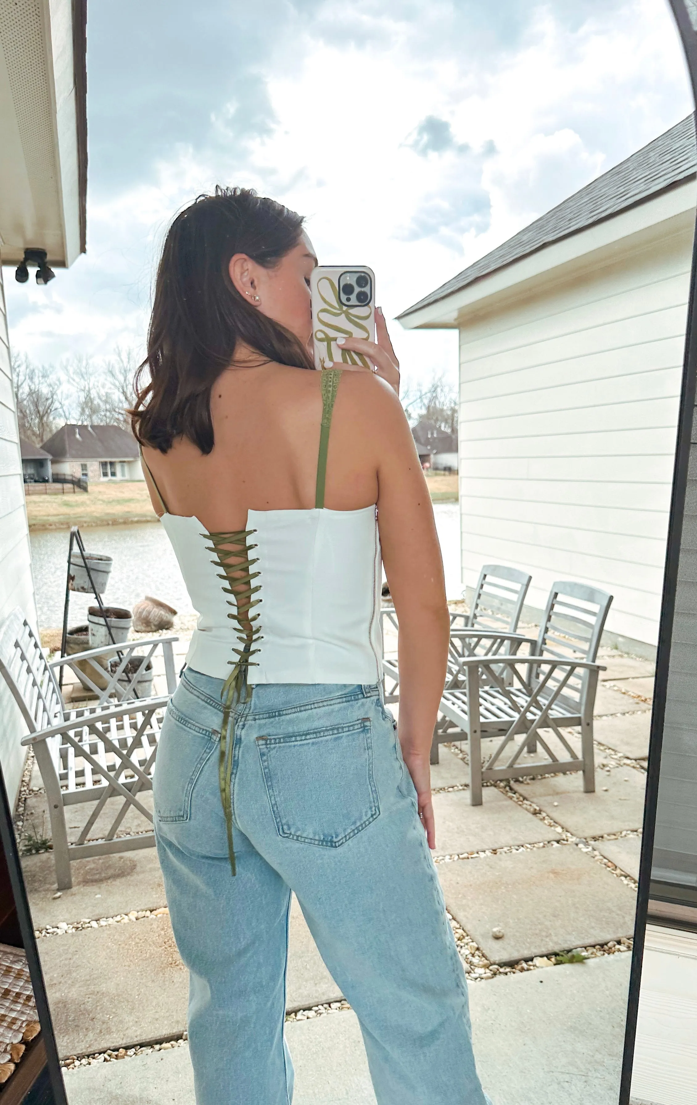 Corset Top - White/Green