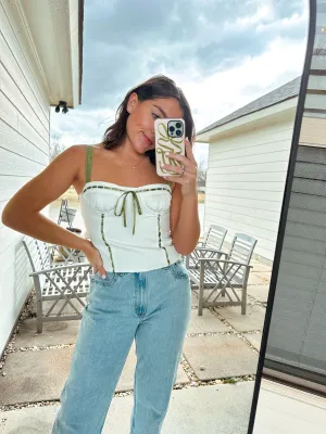 Corset Top - White/Green
