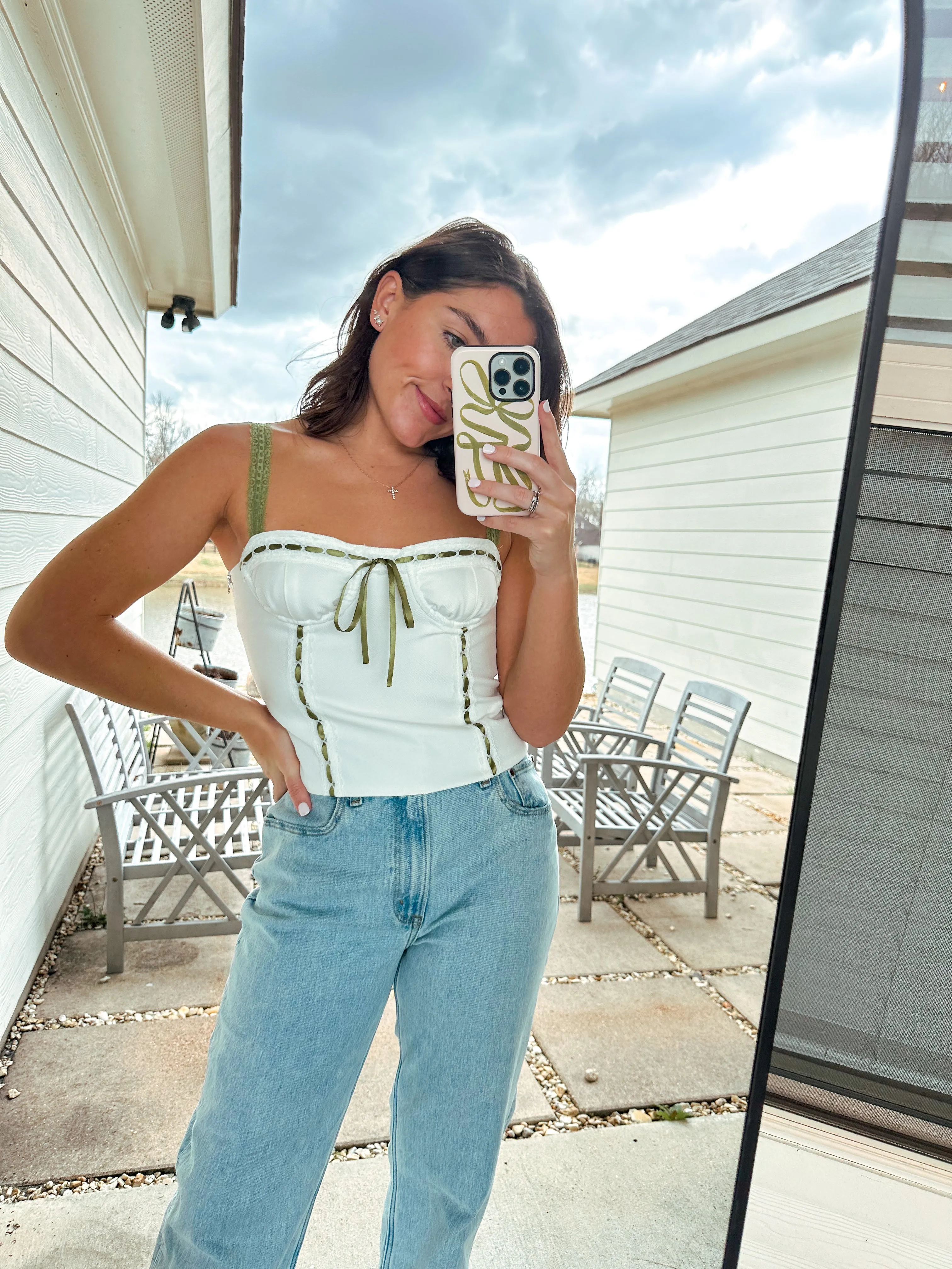 Corset Top - White/Green