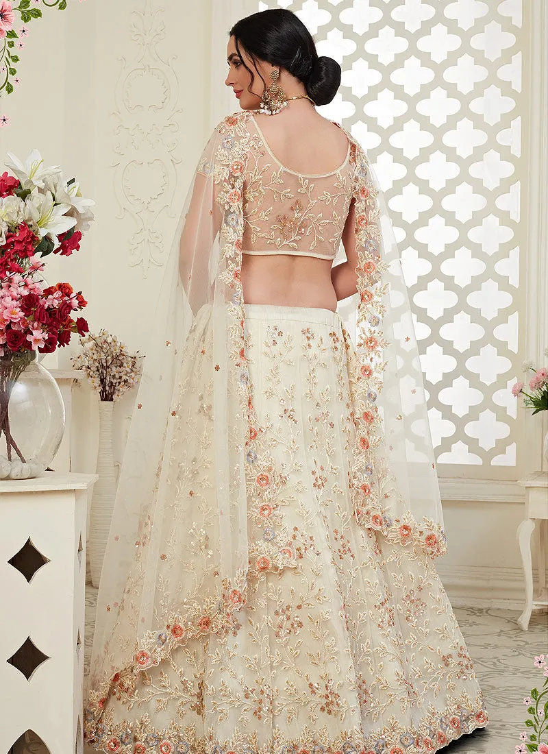 Cream Floral Embroidered Designer Lehenga Choli