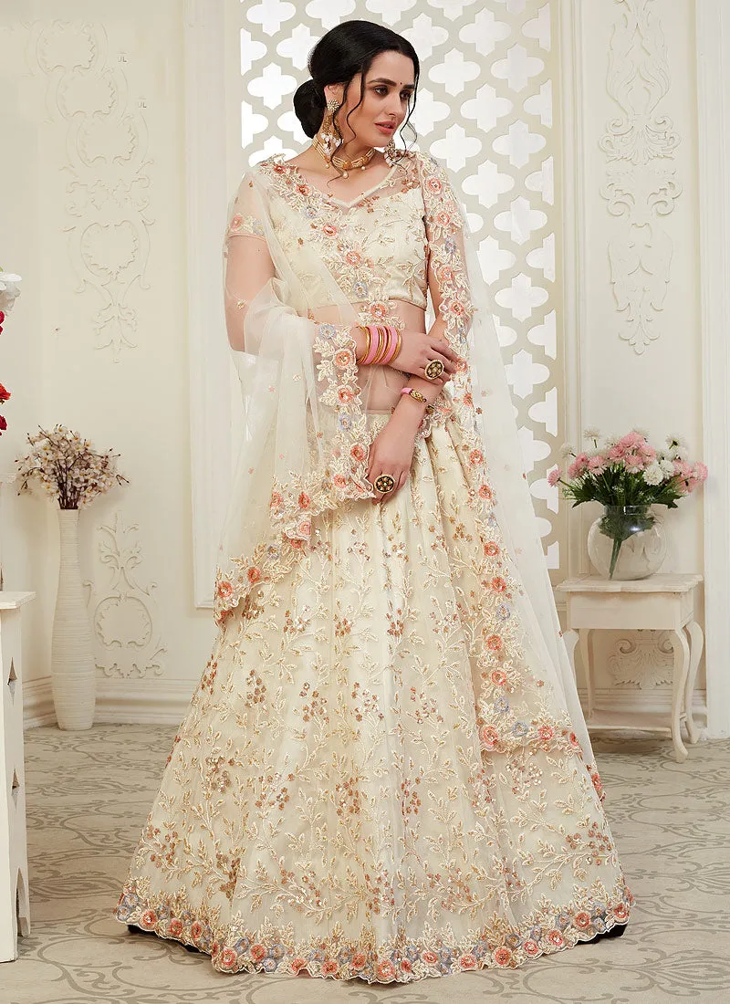Cream Floral Embroidered Designer Lehenga Choli