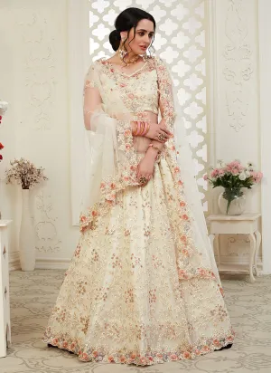 Cream Floral Embroidered Designer Lehenga Choli
