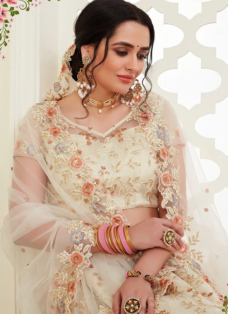 Cream Floral Embroidered Designer Lehenga Choli