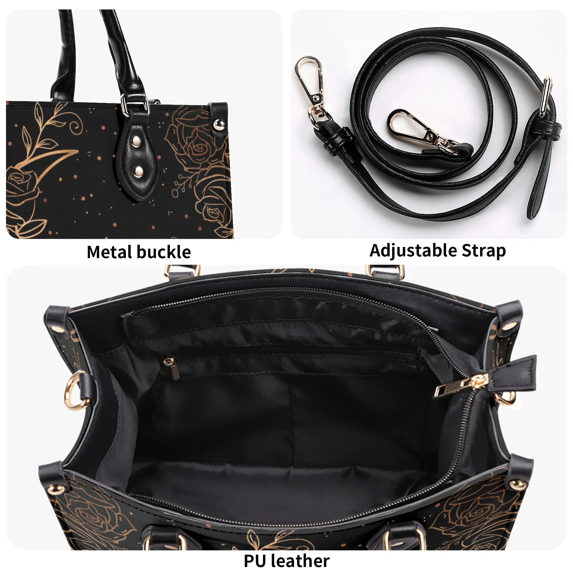 Crescent Moon and Flowers Luxury Womens PU Leather Handbag