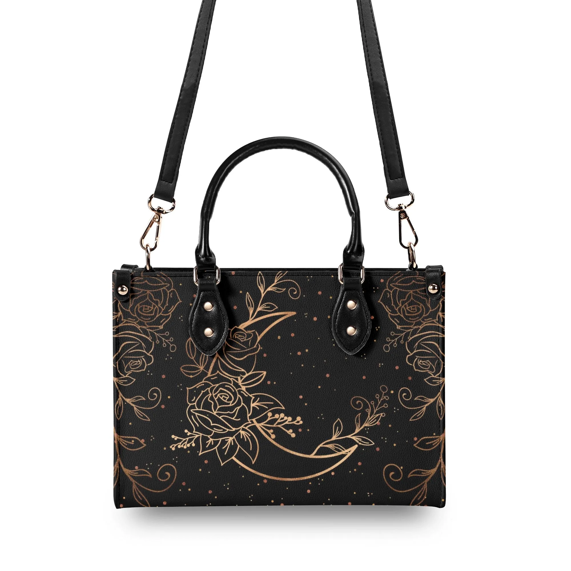 Crescent Moon and Flowers Luxury Womens PU Leather Handbag