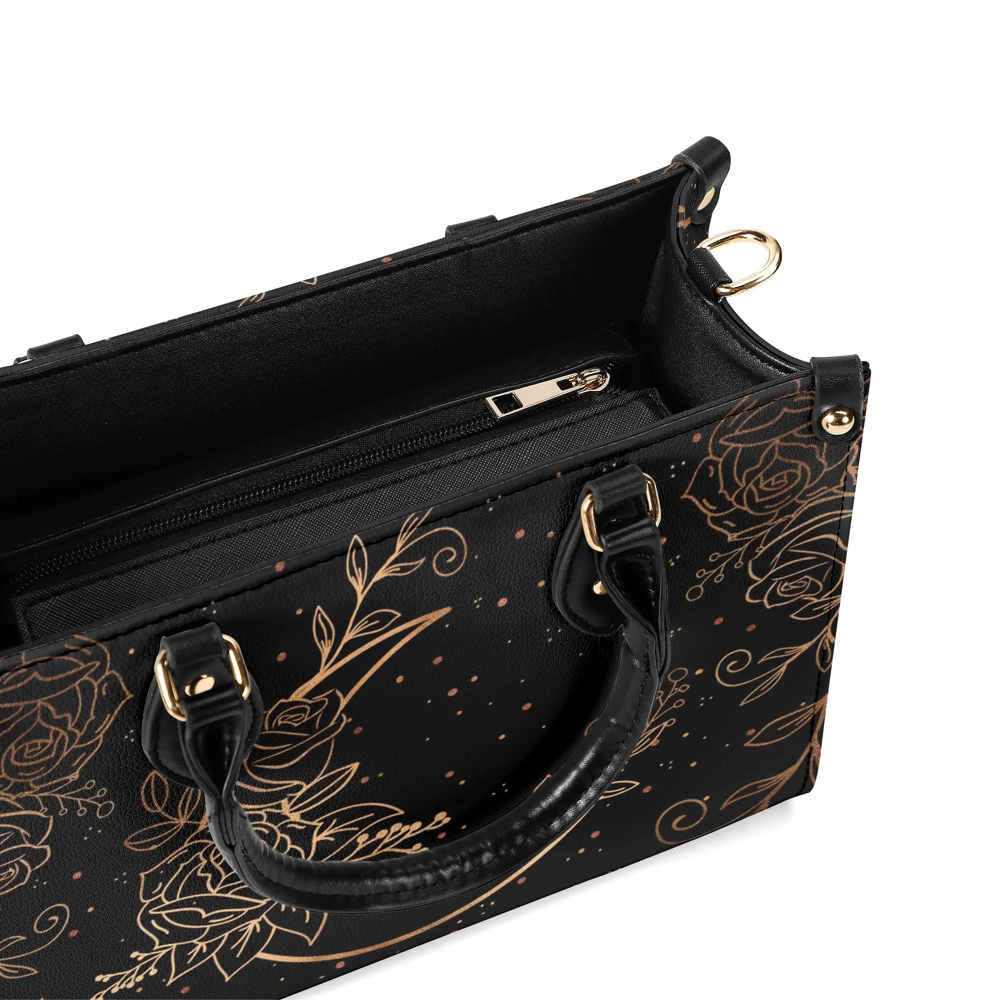Crescent Moon and Flowers Luxury Womens PU Leather Handbag