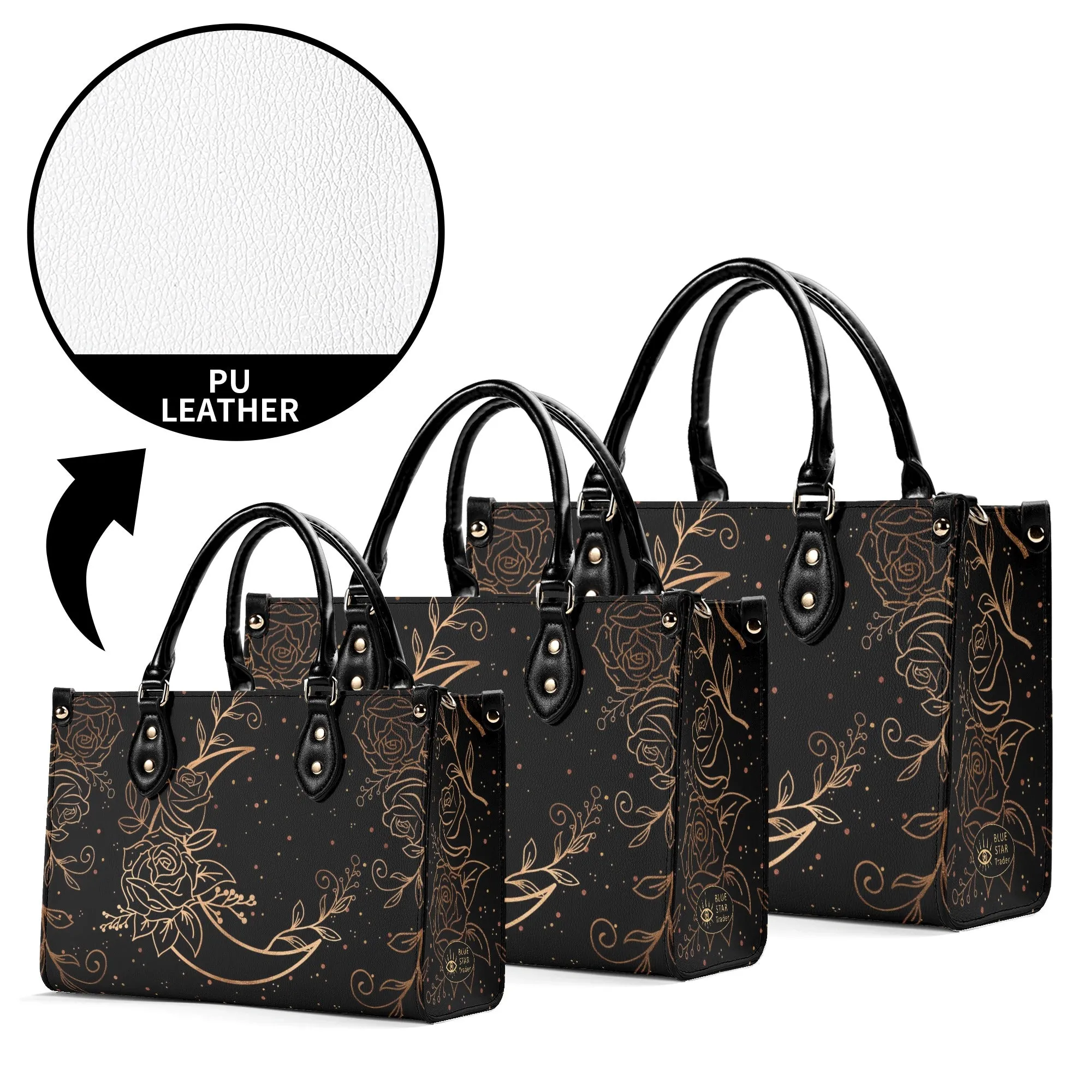 Crescent Moon and Flowers Luxury Womens PU Leather Handbag