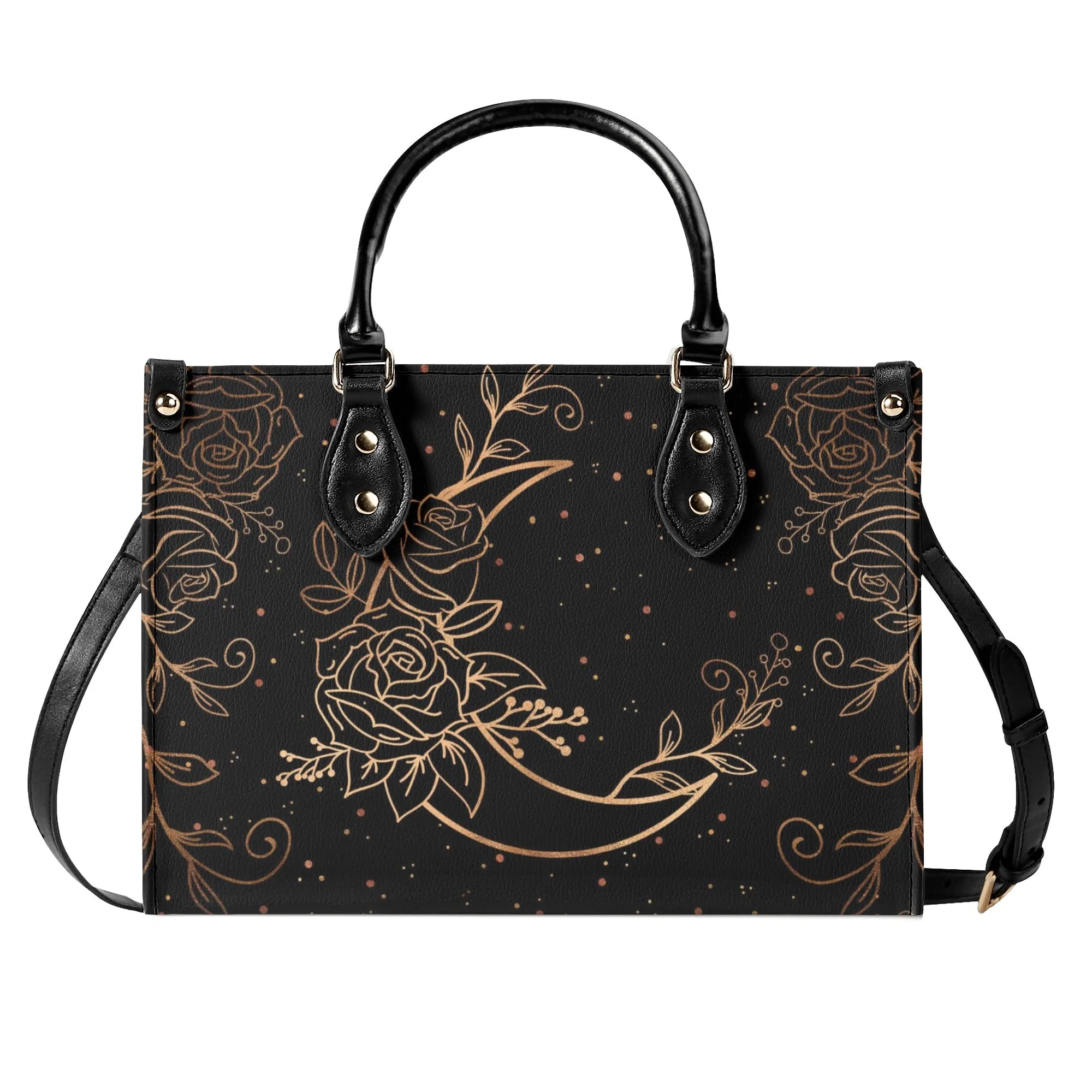 Crescent Moon and Flowers Luxury Womens PU Leather Handbag