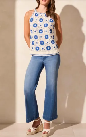 Crochet Cotton Retro Sweater Tank - Calypso Blue