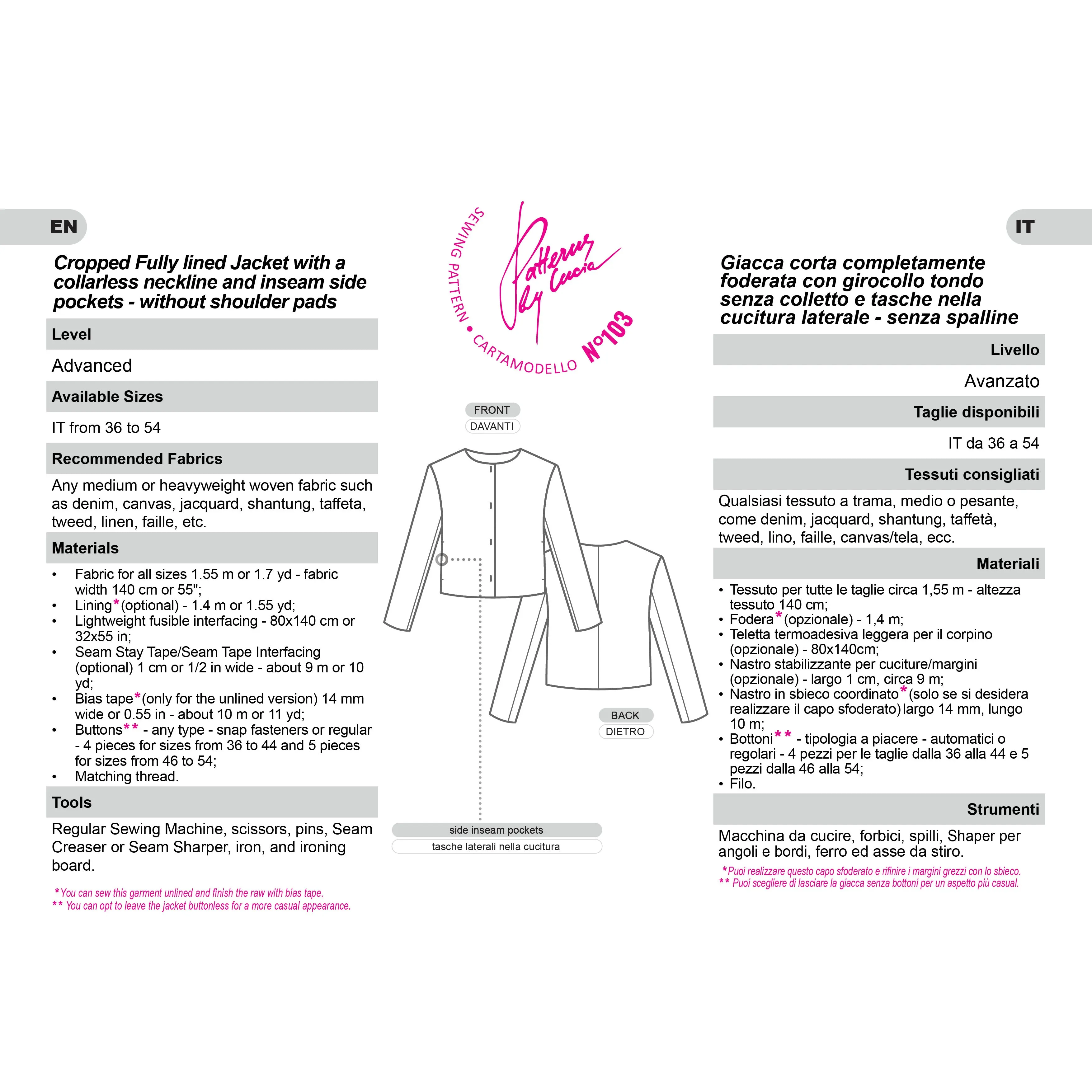 Cropped Blazer Sewing Pattern N.103