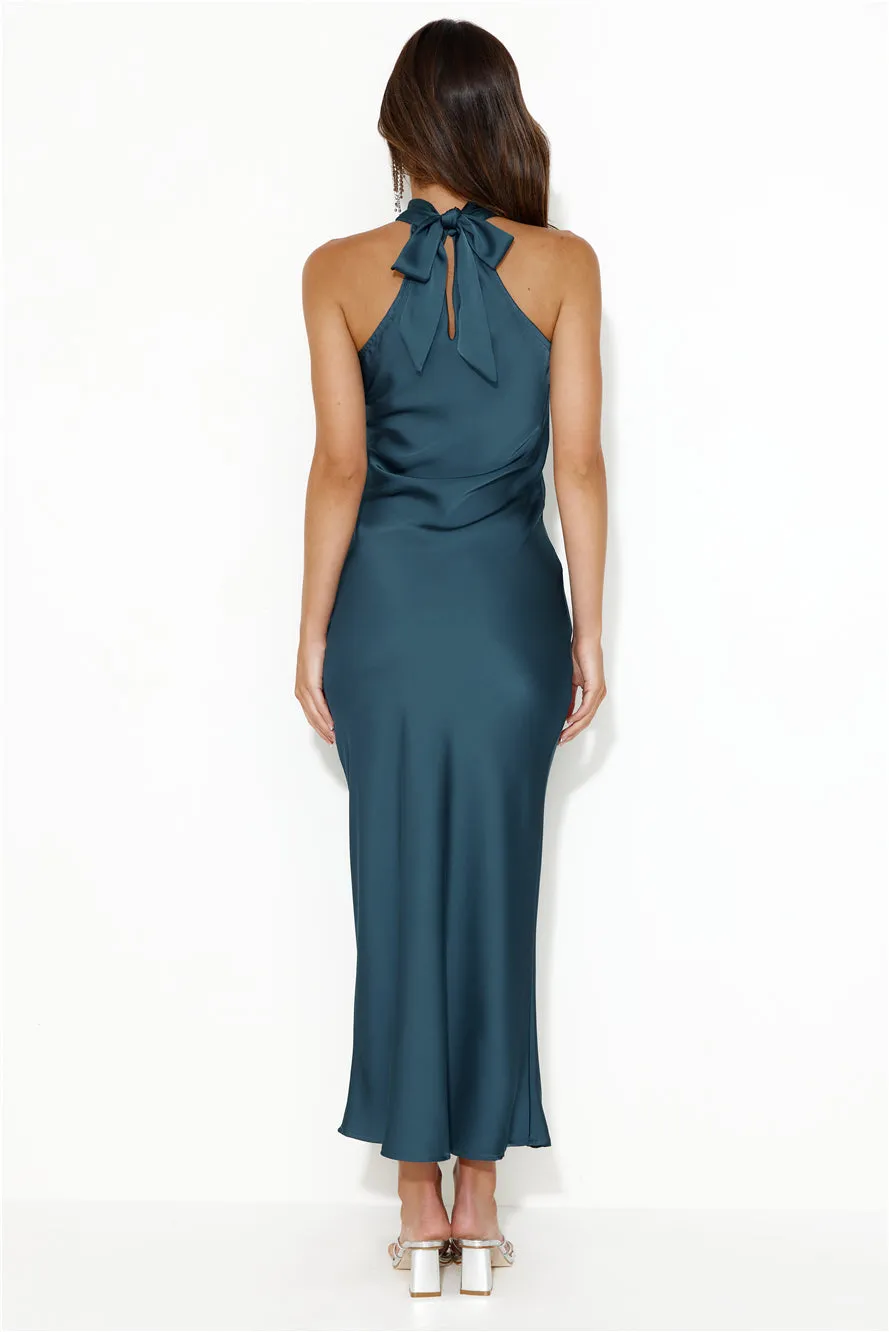 Crystal Glass Satin Maxi Dress Teal