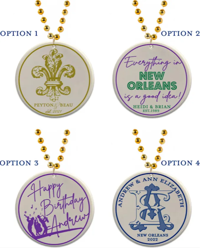 Custom Mardi Gras Beads Necklaces with Medallions