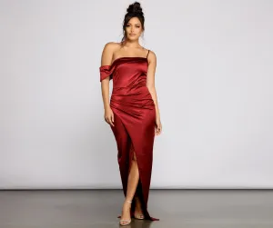 Cynthia Off-The-Shoulder Stylish Satin Formal Dress