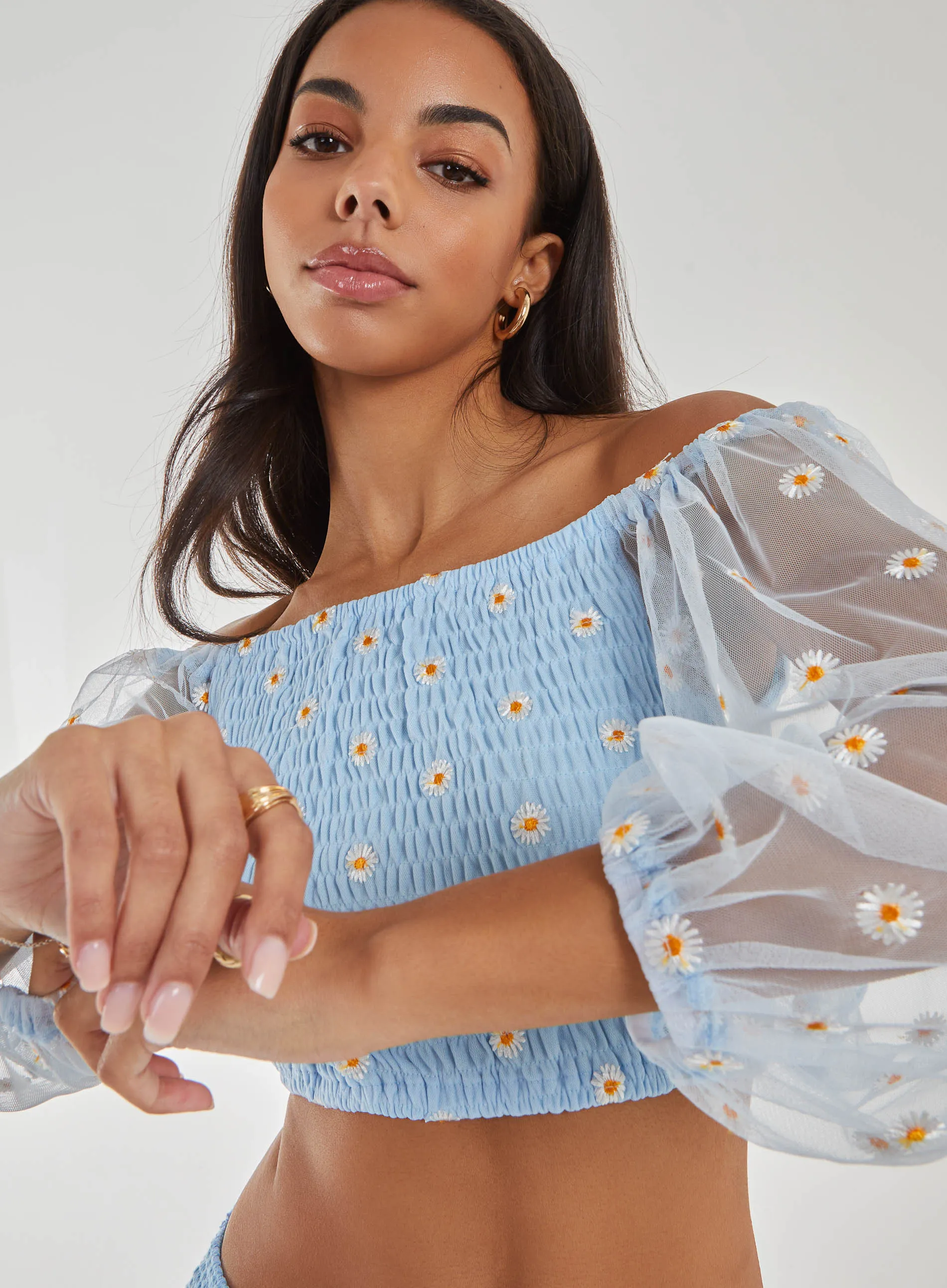 Daisy Embroidered Bardot Top