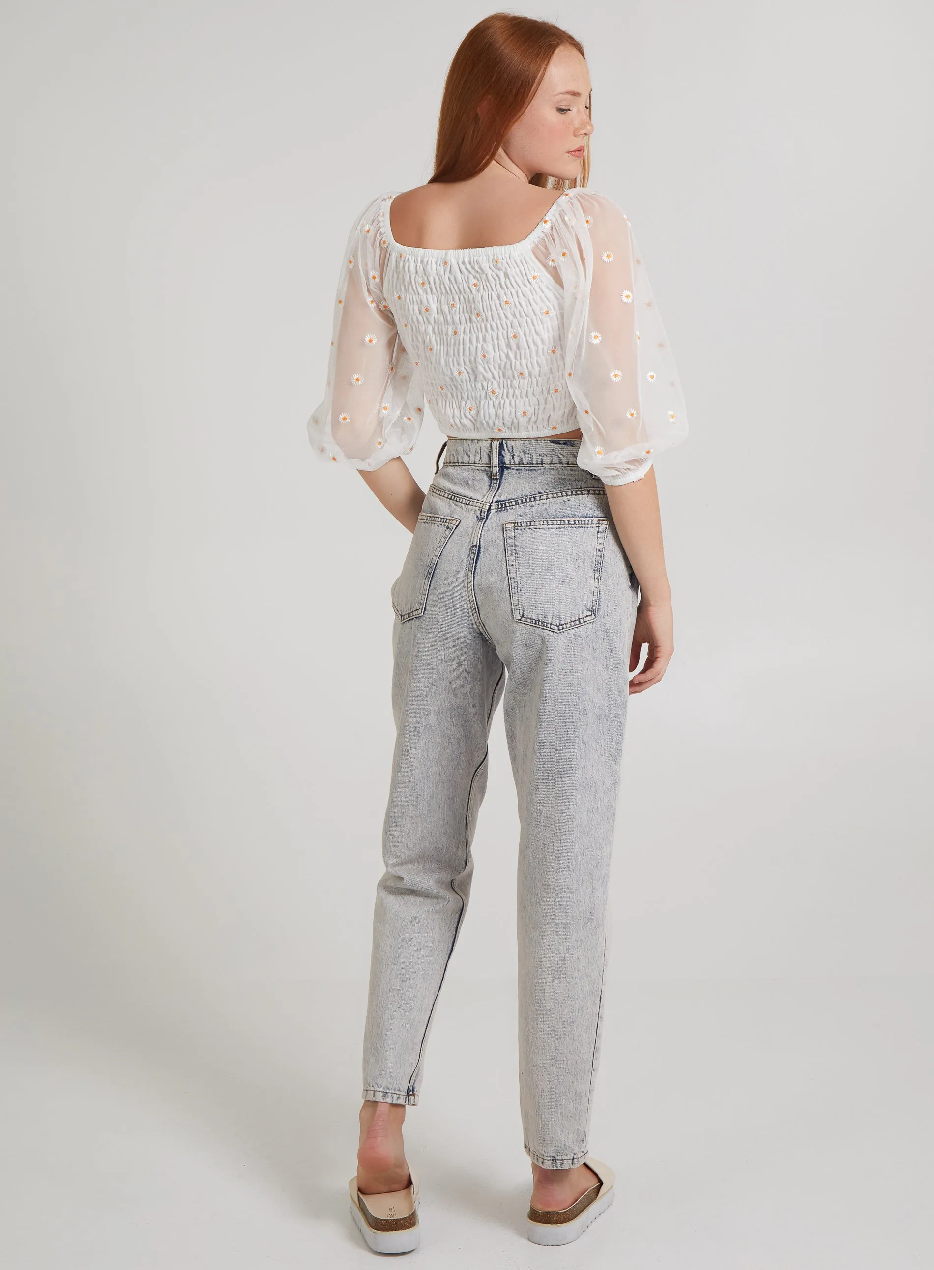 Daisy Embroidered Bardot Top